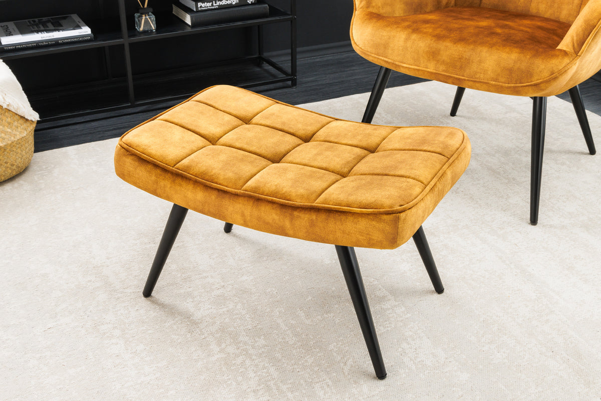 SCANDINAVIA Moderner Hocker champagner Samt schwarze Metallbeine Fußhocker