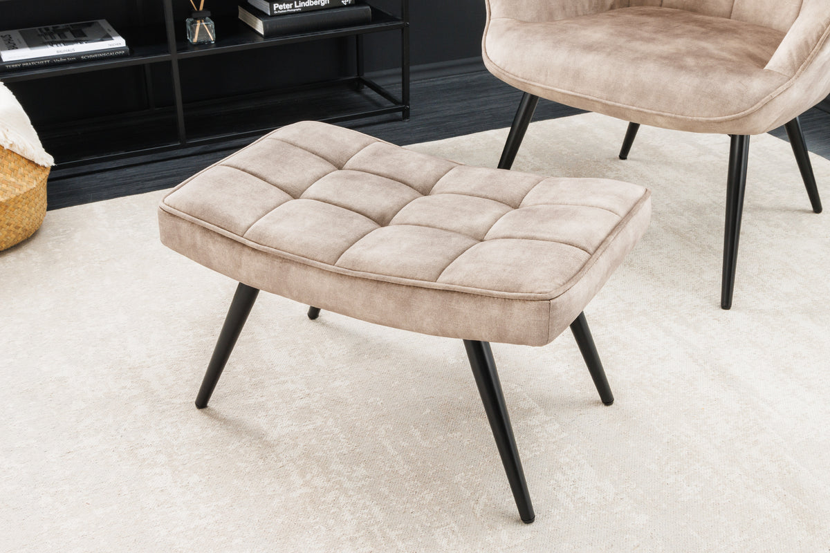 SCANDINAVIA Moderner Hocker champagner Samt schwarze Metallbeine Fußhocker