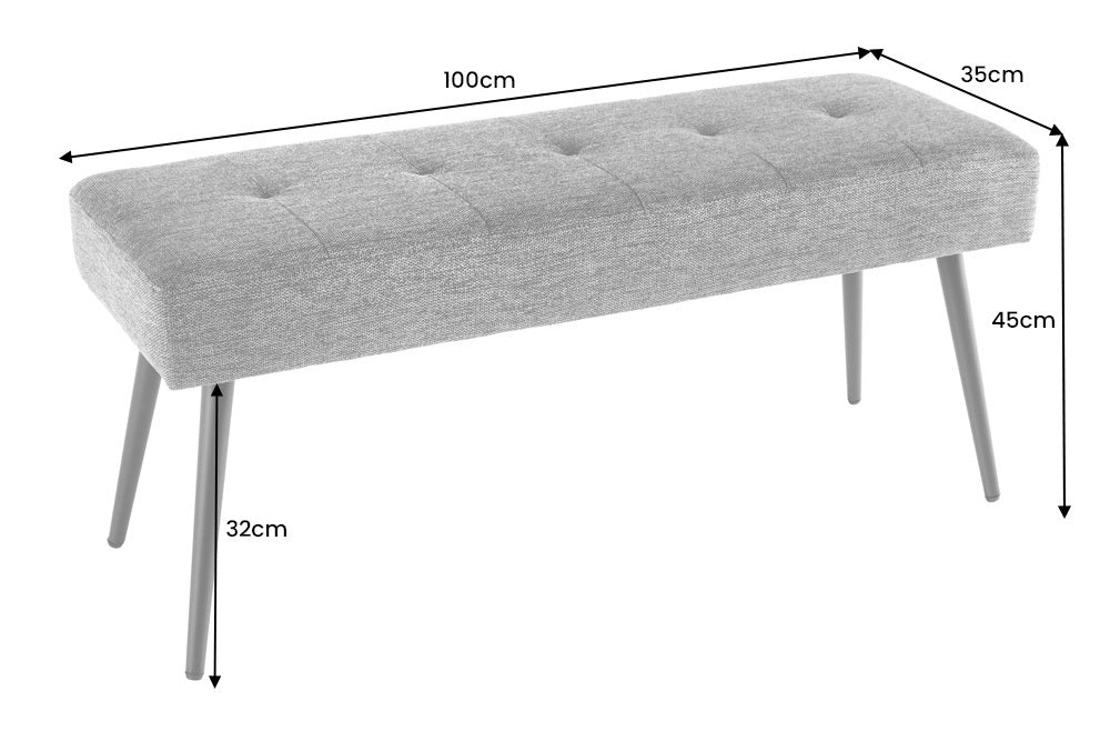 Design Sitzbank BOUTIQUE 100cm Bouclé schwarze Metallbeine Polsterbank