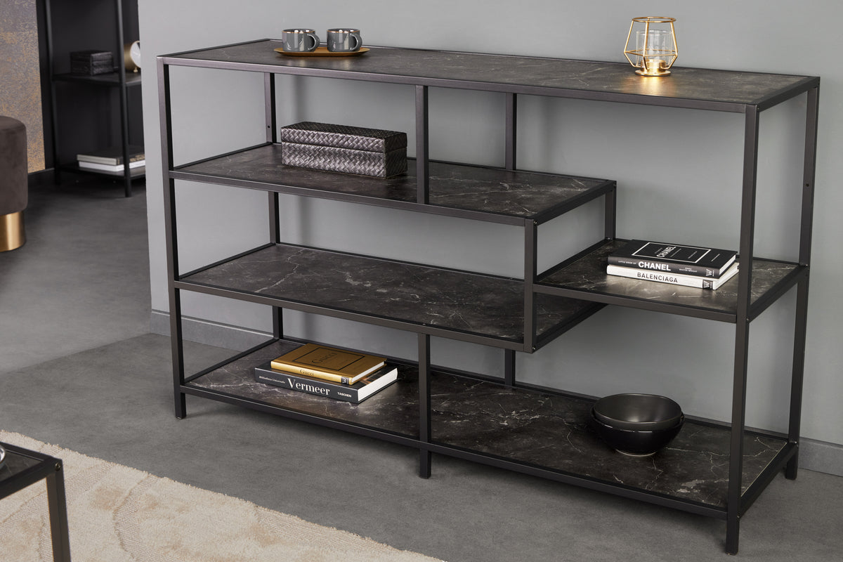 Modernes Bücherregal SLIM LINE 115cm graphit Marmor-Design Metallgestell