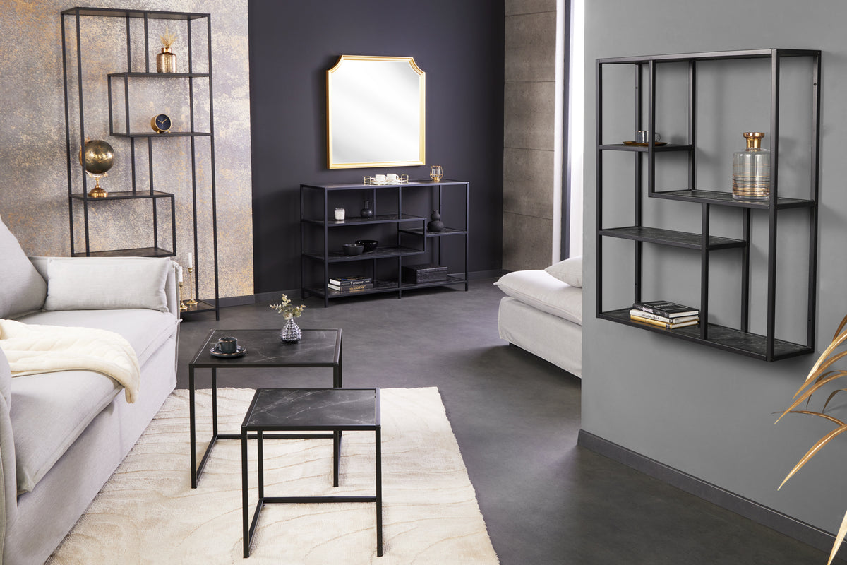 Modernes Bücherregal SLIM LINE 115cm graphit Marmor-Design Metallgestell