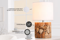 Design Tischlampe PURE NATURE 45cm natur handmade Massivholz Baumwollschirm weiß