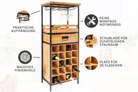 Massivholz Weinregal SEVENS SEAS 120cm natur Pinienholz schwarz Metall Flaschenregal