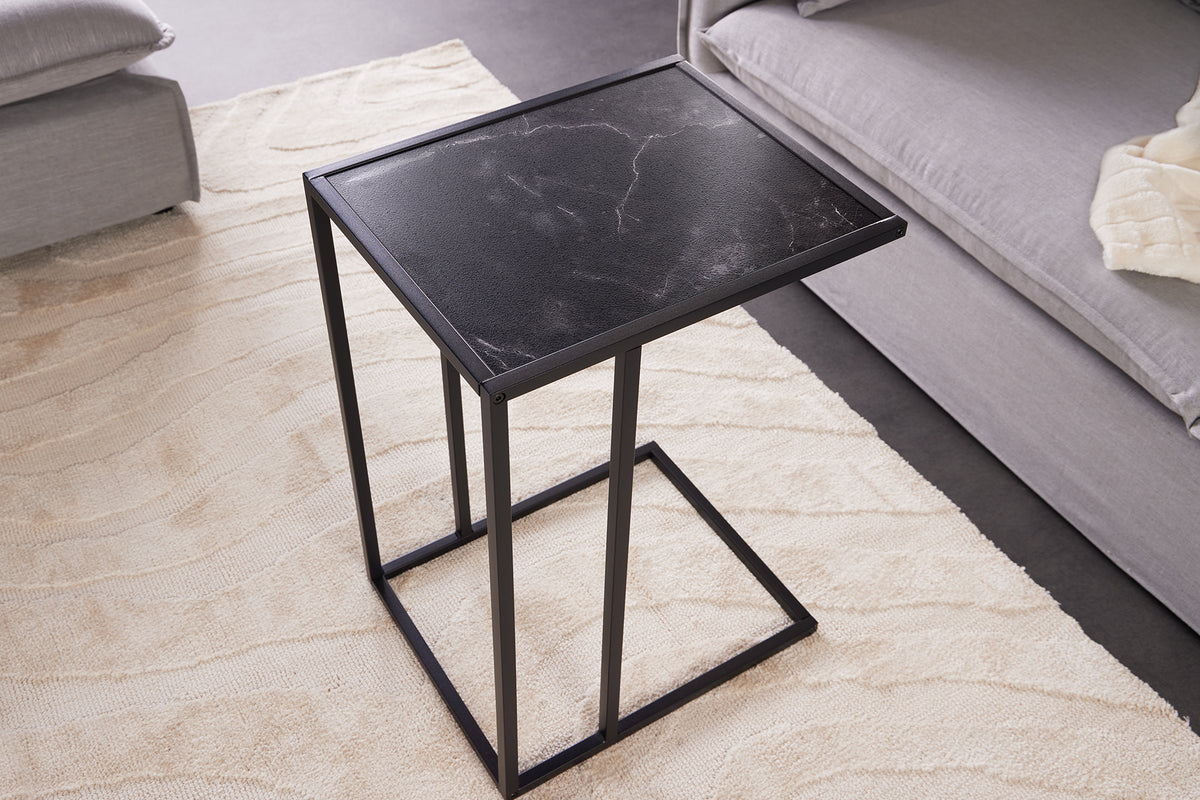 Moderner Beistelltisch SLIM LINE 65cm graphit Marmor-Design Metall Laptoptisch
