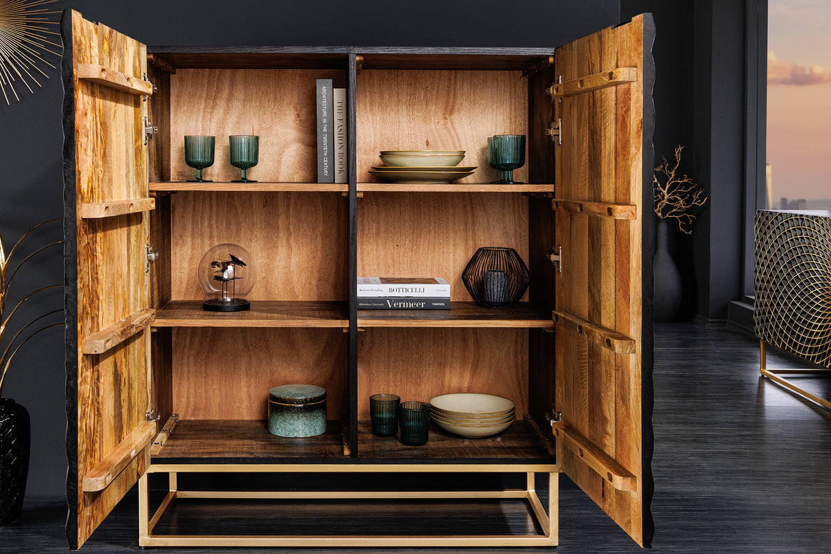 PURE Solid highboard 140cm Sheesham stone finish display case rosewood