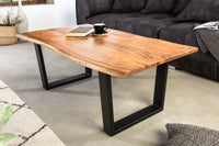 Massivholz Couchtisch MAMMUT 120cm Akazie natur V-Gestell schwarz 2,5cm Tischplatte