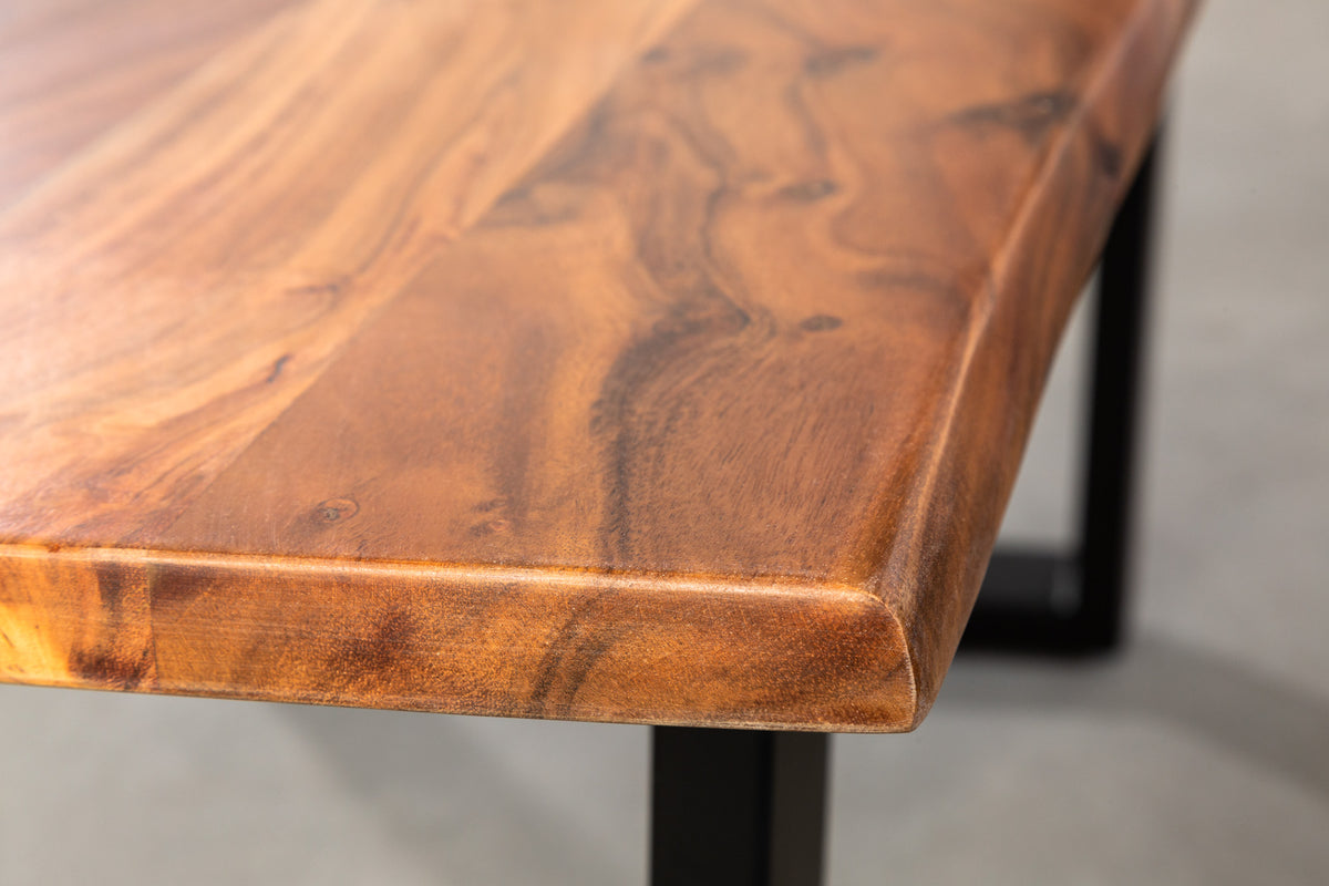 Massivholz Couchtisch MAMMUT 120cm Akazie natur V-Gestell schwarz 2,5cm Tischplatte