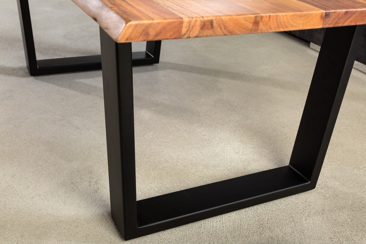 Massivholz Couchtisch MAMMUT 120cm Akazie natur V-Gestell schwarz 2,5cm Tischplatte