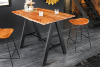 Massivholz Bartisch MAMMUT 120cm natur Akazie Baumkante Metall schwarz mit Fußablage