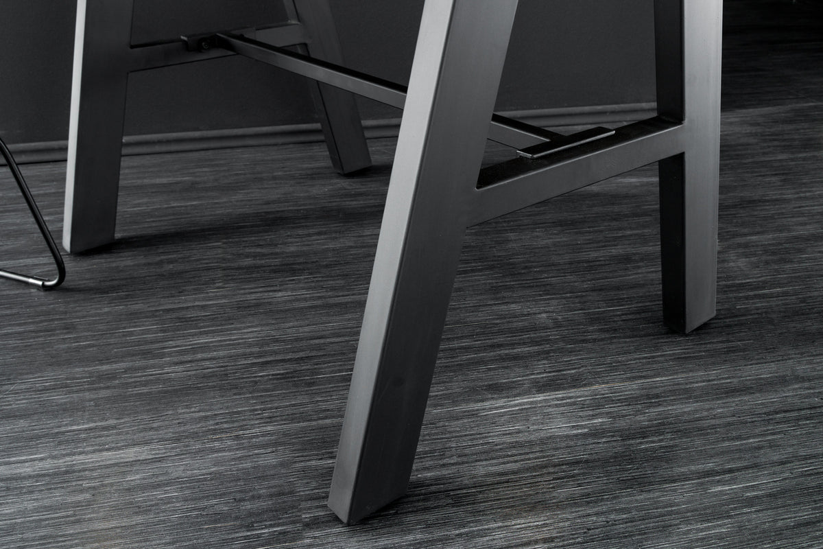 Massivholz Bartisch MAMMUT 120cm natur Akazie Baumkante Metall schwarz mit Fußablage