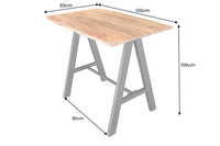 Massivholz Bartisch MAMMUT 120cm natur Akazie Baumkante Metall schwarz mit Fußablage