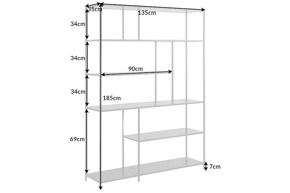 SNAKE Design shelf 165cm oak look bookcase with five shelves