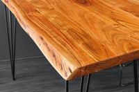Massivholz Bartisch MAMMUT 140cm natur Akazie Baumkante Metall schwarz Hairpin Legs