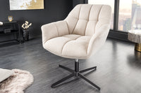 Drehbarer Sessel PAPILLON champagner beige schwarz Metall höhenverstellbar mit Armlehne
