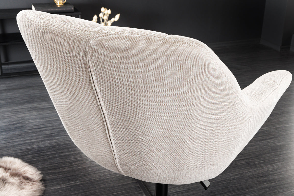 Drehbarer Sessel PAPILLON champagner beige schwarz Metall höhenverstellbar mit Armlehne