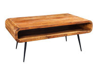 Massivholz Couchtisch ALPHA 90cm natur Sheesham stone finish Metallbeine mit Stauraum