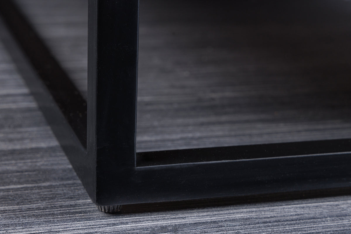 Massivholz Couchtisch GIANT 60cm natur Sheesham stone finish Metall schwarz mit Ablage
