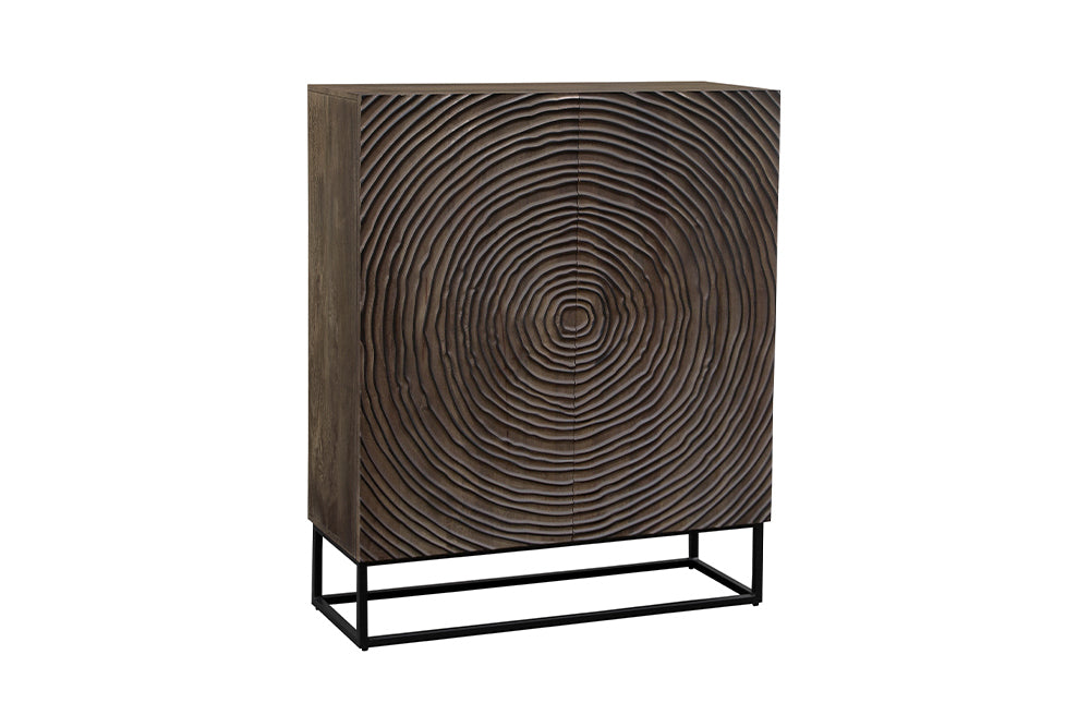 Massivholz Highboard ZEN CIRCLES 120cm weiß schwarz Mangoholz 3D-Design Metall gold