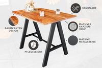 Massivholz Bartisch MAMMUT 120cm natur Akazie Baumkante Metall schwarz mit Fußablage