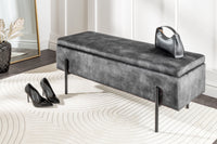 Moderne Truhenbank LOFT 100cm grau Samt Sitzbank mit Stauraum gespolstert schwarz Metall