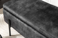 Moderne Truhenbank LOFT 100cm grau Samt Sitzbank mit Stauraum gespolstert schwarz Metall