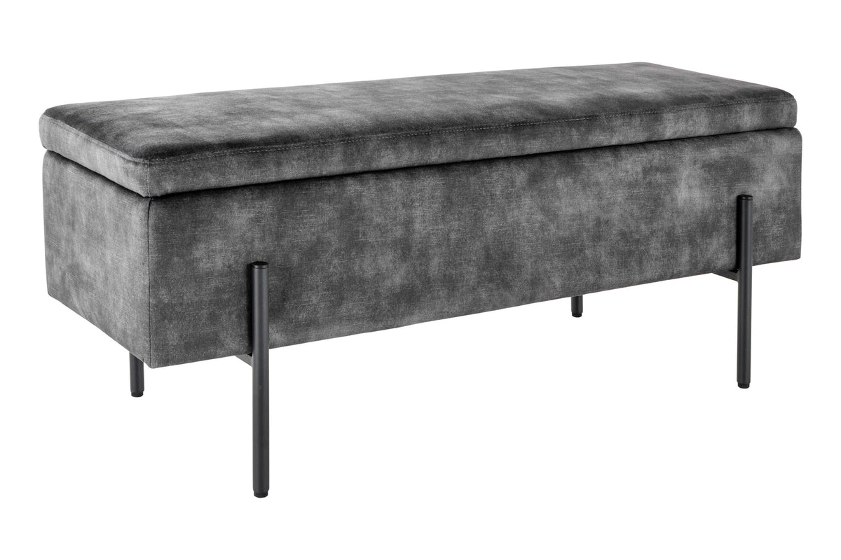 Moderne Truhenbank LOFT 100cm grau Samt Sitzbank mit Stauraum gespolstert schwarz Metall