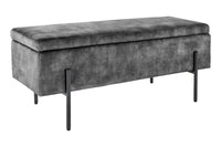 Moderne Truhenbank LOFT 100cm grau Samt Sitzbank mit Stauraum gespolstert schwarz Metall