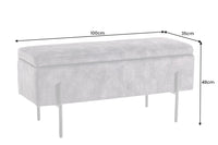 Moderne Truhenbank LOFT 100cm grau Samt Sitzbank mit Stauraum gespolstert schwarz Metall