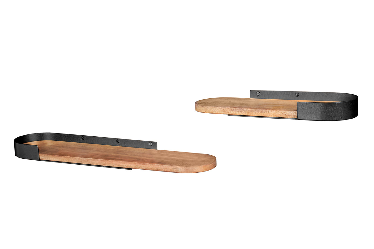 Modernes 2er Set Wandregal PURE NATURE 60cm Mangoholz massiv Metall handmade