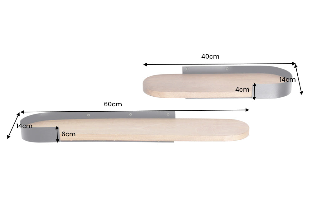 Modernes 2er Set Wandregal PURE NATURE 60cm Mangoholz massiv Metall handmade