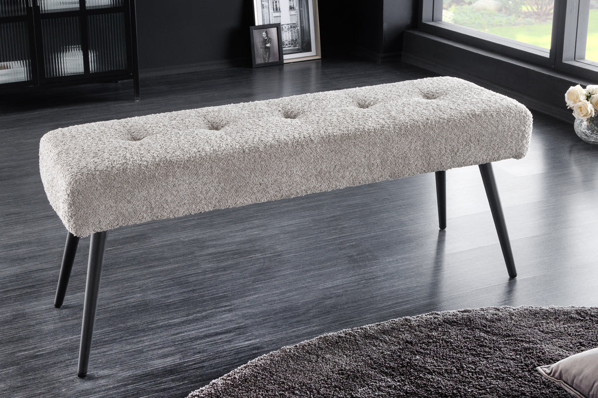 Design Sitzbank BOUTIQUE 100cm Bouclé schwarze Metallbeine Polsterbank