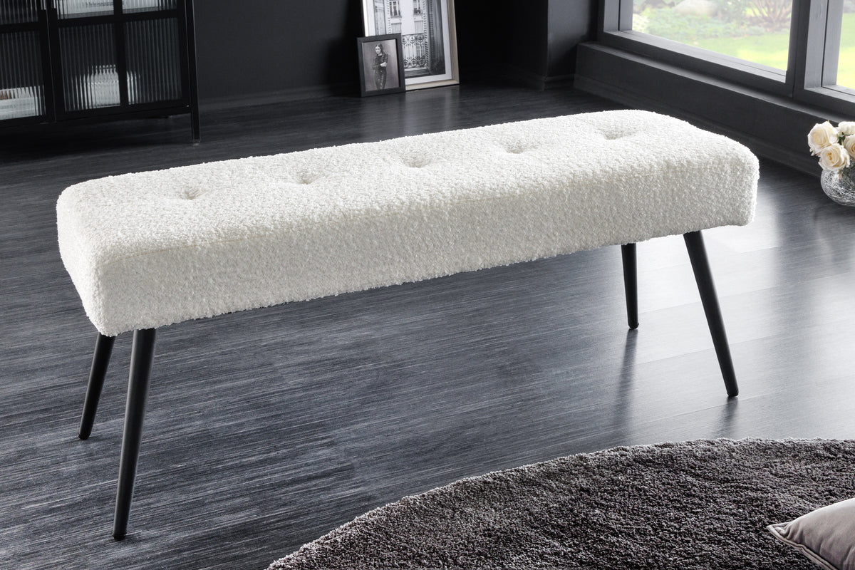 Design Sitzbank BOUTIQUE 100cm Bouclé schwarze Metallbeine Polsterbank