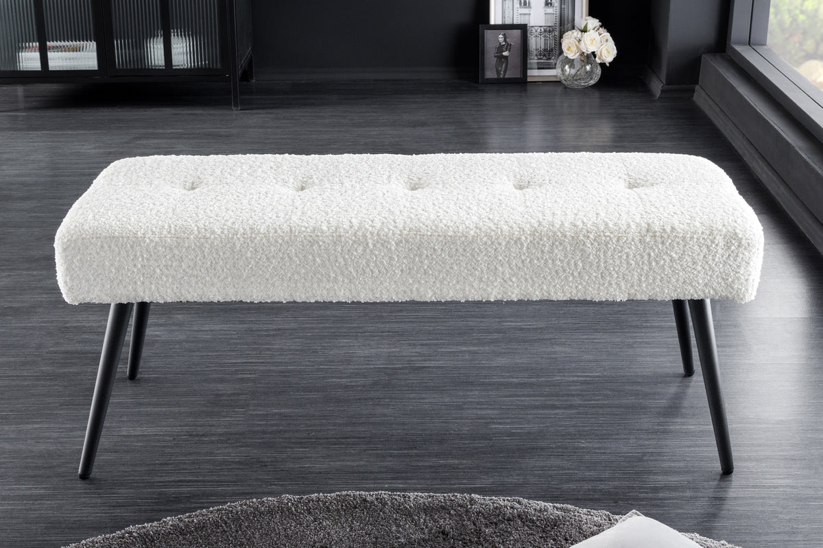 Design Sitzbank BOUTIQUE 100cm Bouclé schwarze Metallbeine Polsterbank