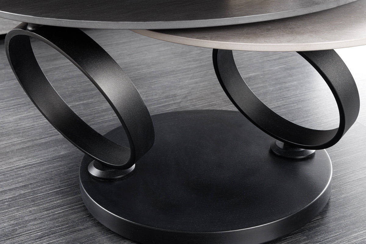 Drehbarer Couchtisch DANCING RINGS Beton Schiefer Keramik rund Metallfuß