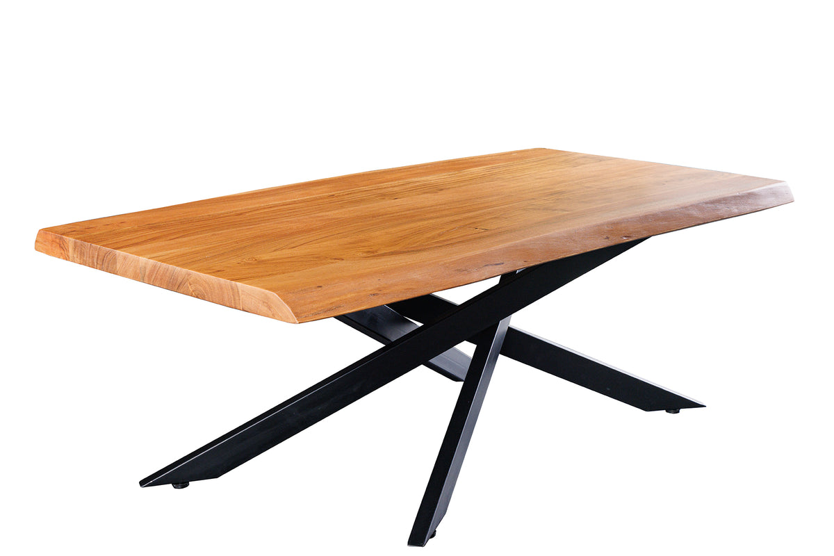 Massivholz Couchtisch MAMMUT 110cm Akazie schwarz 3,5cm Tischplatte Baumkante