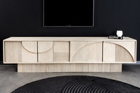 ART DECO Massivholz TV-Lowboard 200cm weiß gekälkt Mangoholz 3D-Front