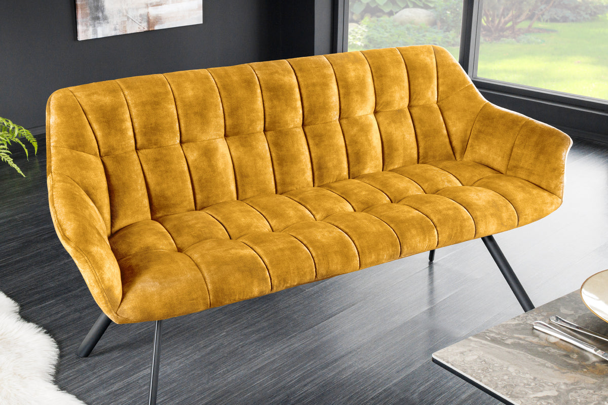 Esszimmer Sitzbank PAPILLON 165cm Samt mit Lehnen schwarzes Metallgestell