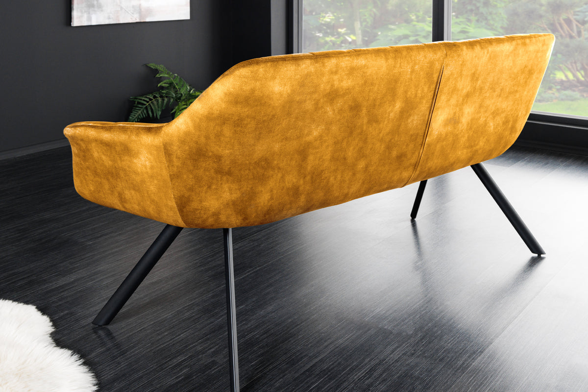 Esszimmer Sitzbank PAPILLON 165cm Samt mit Lehnen schwarzes Metallgestell