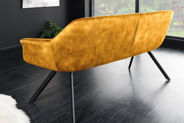 PARIS design bench 160cm mustard yellow velvet retro backrest