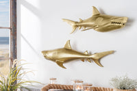 Maritime 2er Set Wanddekoration HAIE 68cm gold Metall handmade Haifisch Design Skulptur