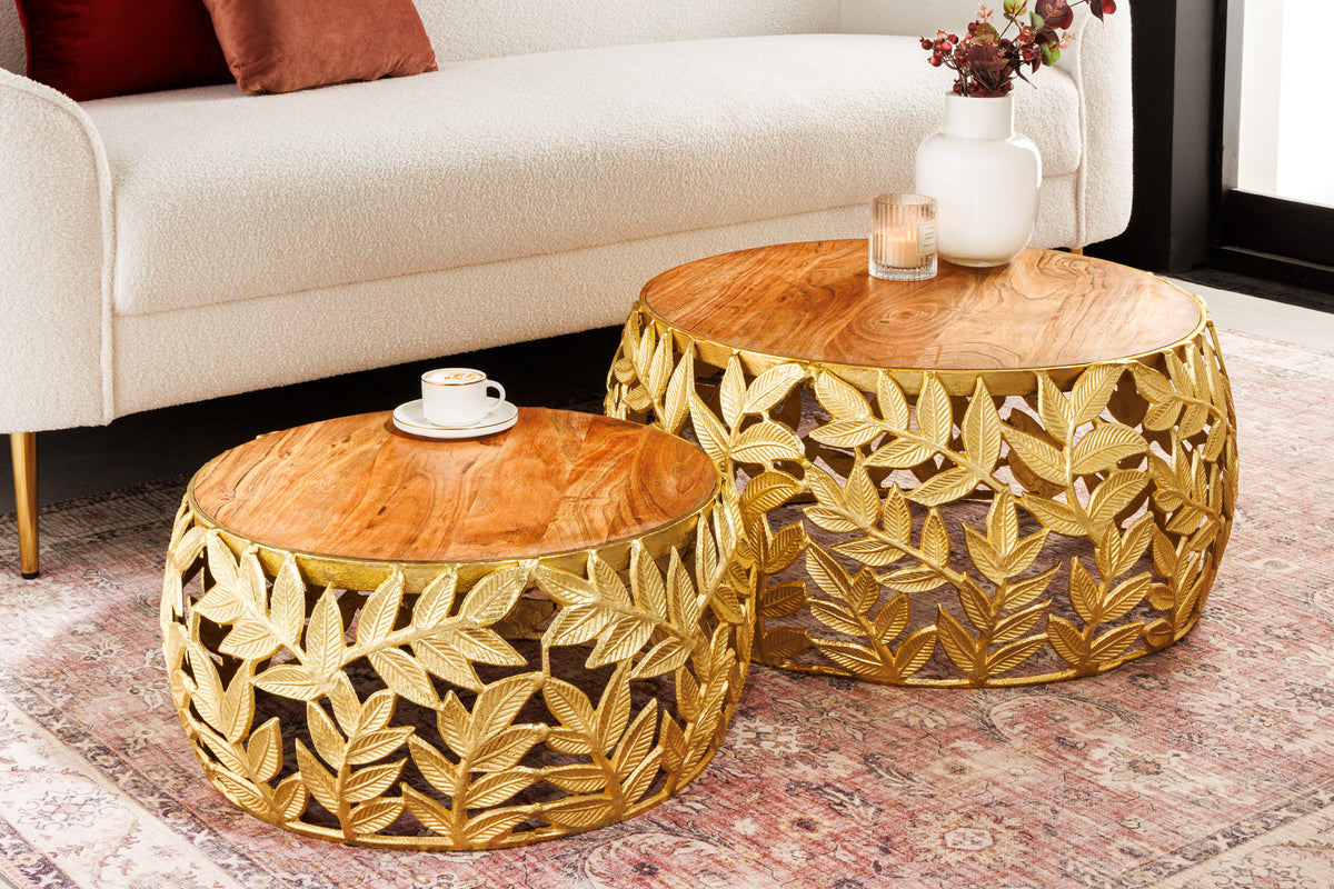 ELEMENTS design side table set of 3 40cm black glass tops in marble look