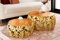 ELEMENTS design side table set of 3 40cm black glass tops in marble look