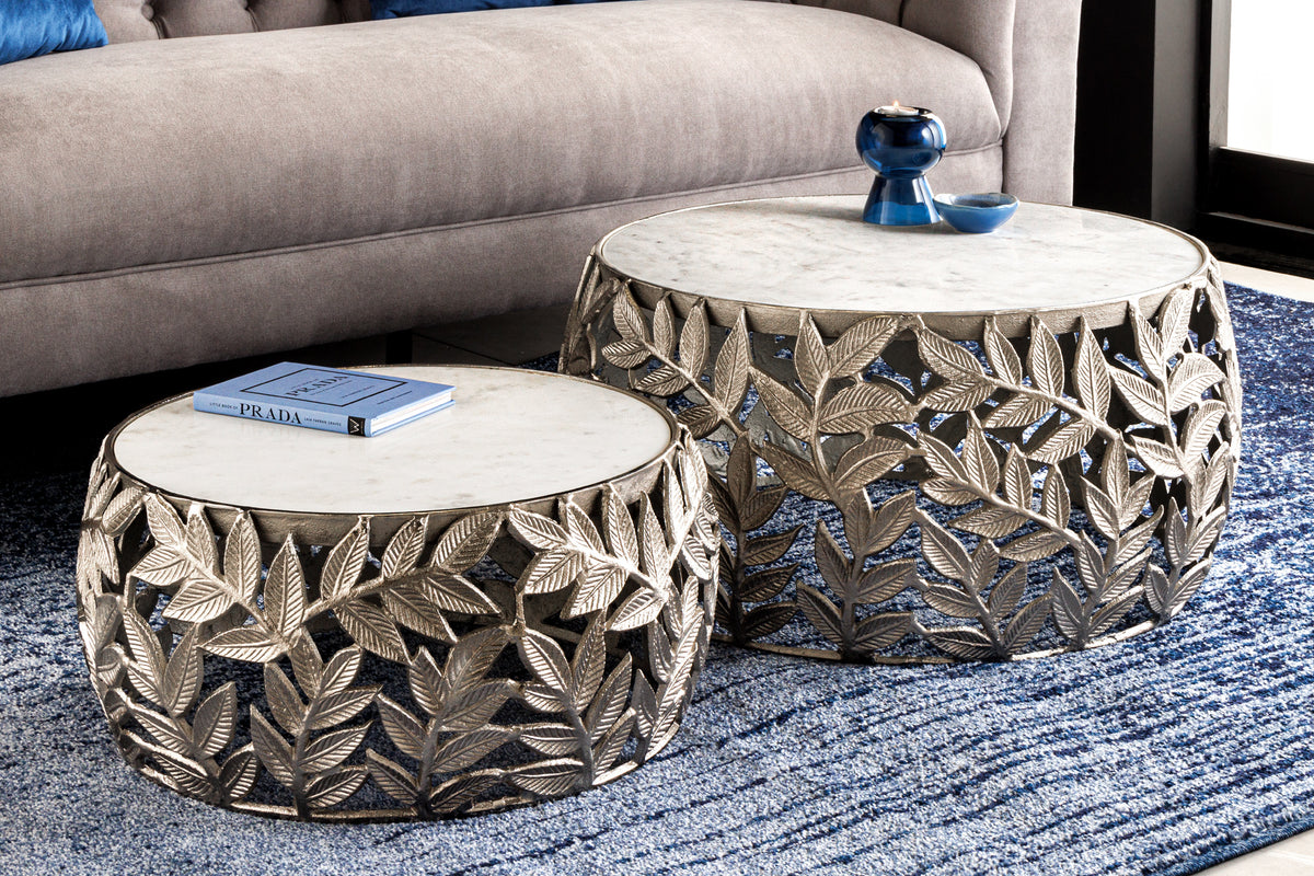 ELEMENTS design side table set of 3 40cm black glass tops in marble look