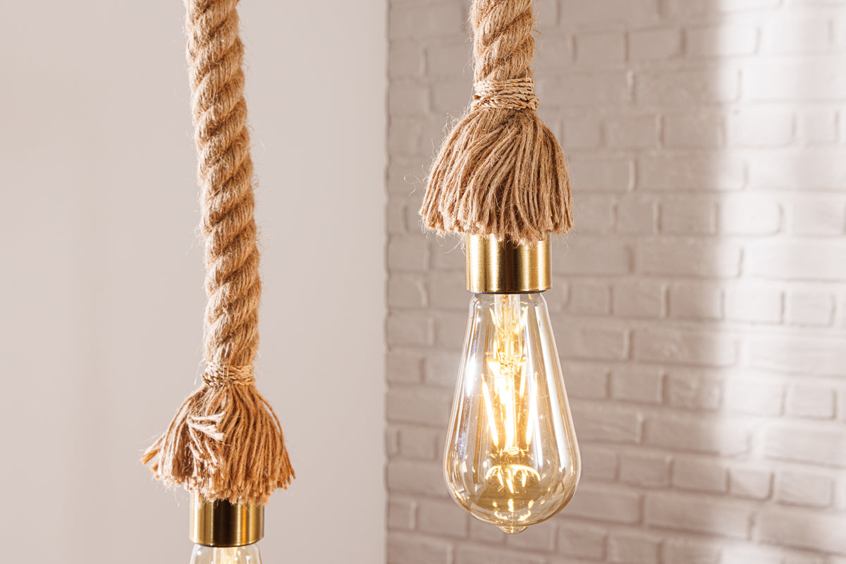 Maritime Hängeleuchte SEVEN SEAS 110cm Massivholz Seil Deckenlampe 5 Leuchten
