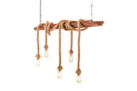 Maritime Hängeleuchte SEVEN SEAS 110cm Massivholz Seil Deckenlampe 5 Leuchten