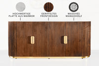 Design Sideboard GATSBY 170cm braun gold Mangoholz weiße Marmorplatte
