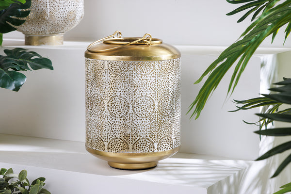 Deko Windlicht ORIENT gold Metall mit Patina handmade Laterne