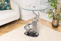 Runder Beistelltisch ELEPHANT 80cm Metall Glas Marmor Skulptur handmade