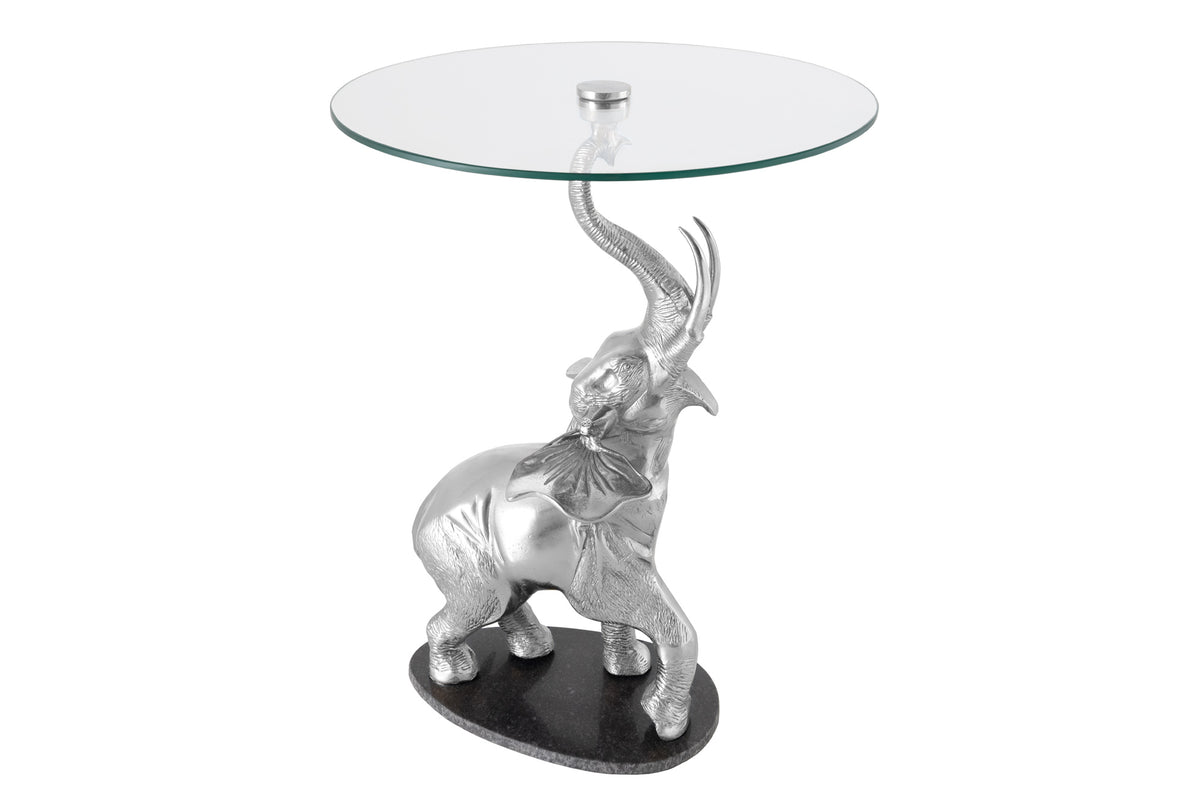 Runder Beistelltisch ELEPHANT 80cm Metall Glas Marmor Skulptur handmade