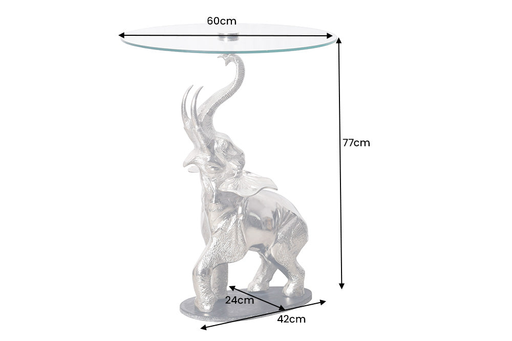 Runder Beistelltisch ELEPHANT 80cm Metall Glas Marmor Skulptur handmade